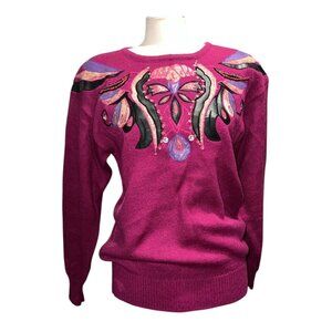 Vintage 80's Sweater by Regency Collection for Joyce Sz Large Womens Purple Embe